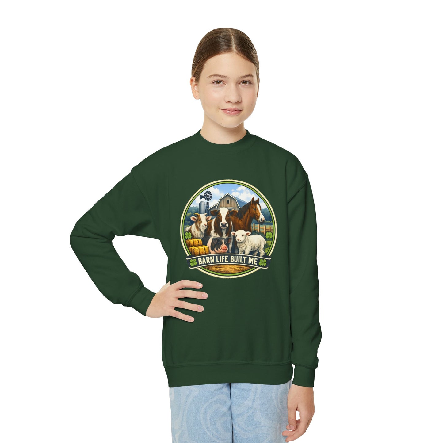 BARN LIFE BUILT ME - Large Animals - Youth Crewneck Sweatshirt