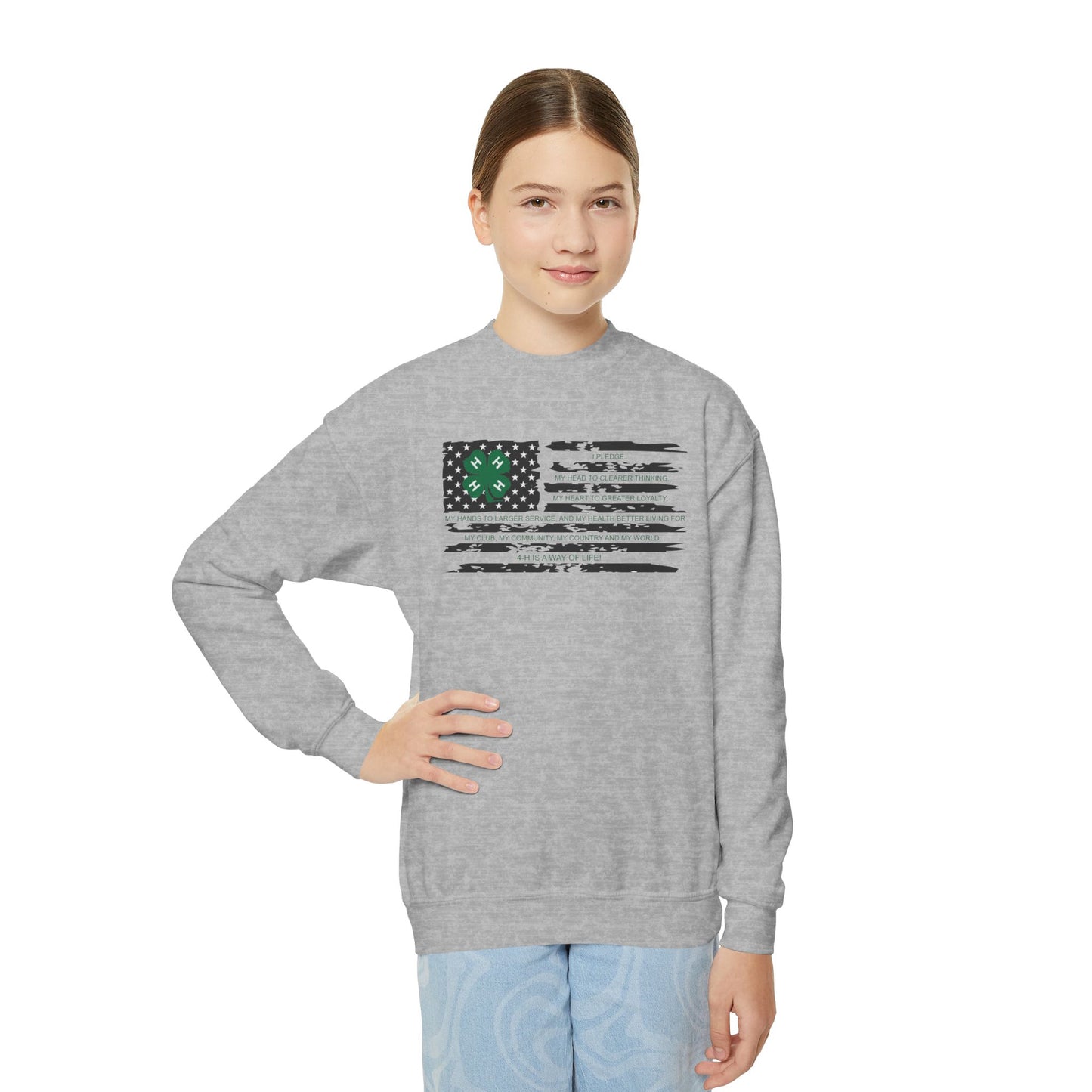 4-H PLEDGE American Flag - Youth Crewneck Sweatshirt