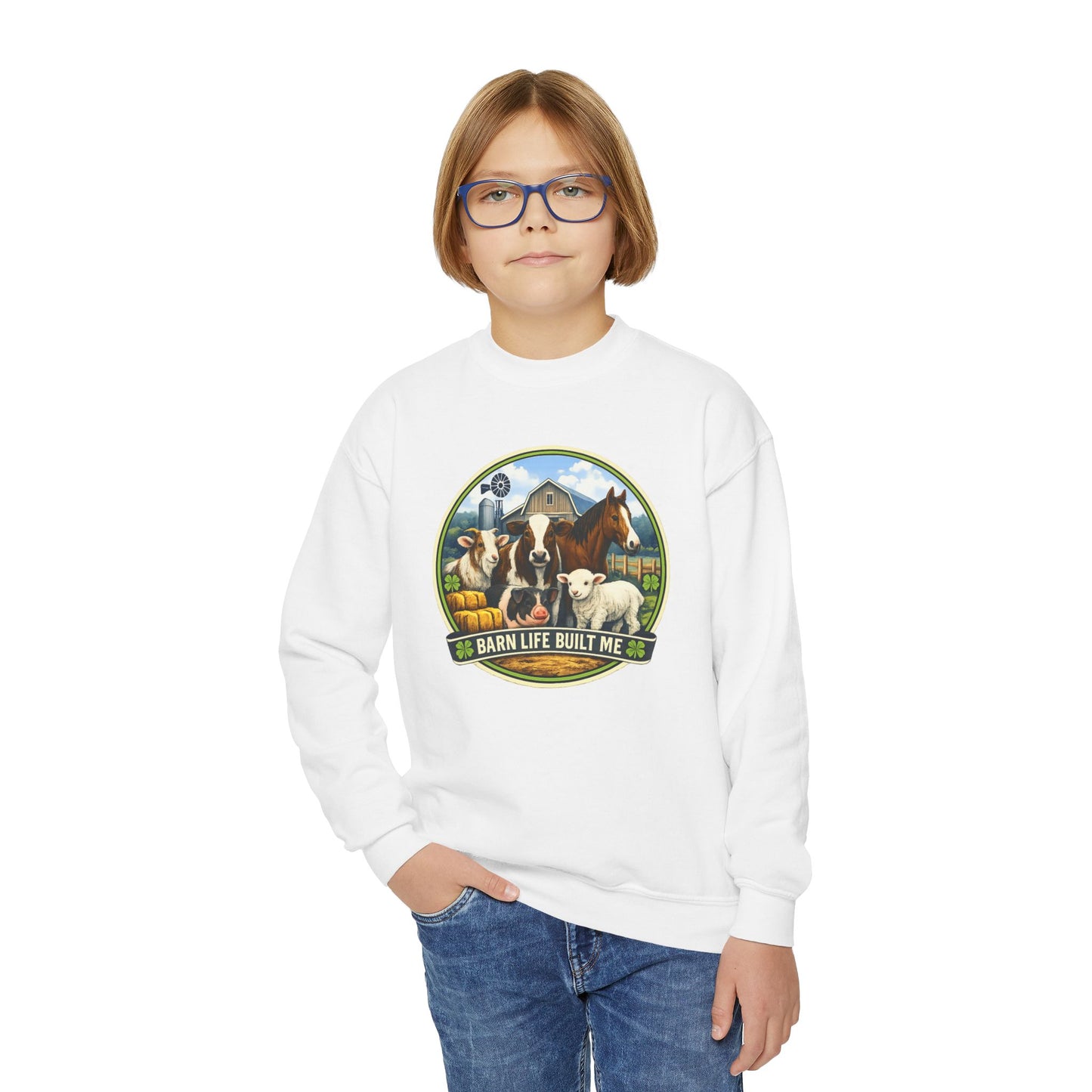 BARN LIFE BUILT ME - Large Animals - Youth Crewneck Sweatshirt