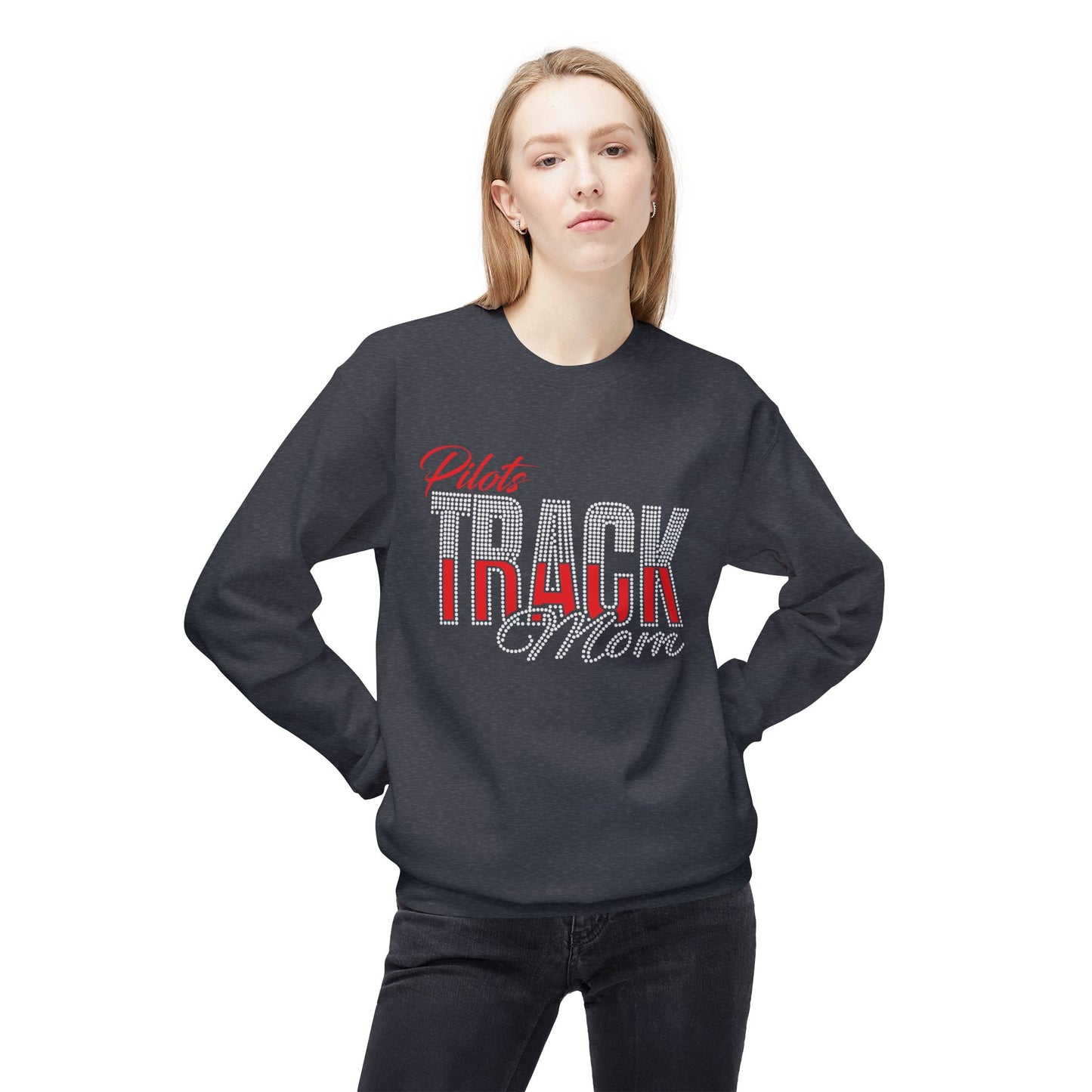 River Track Mom Crewneck Sweatshirt — Rhinestones & Glitter