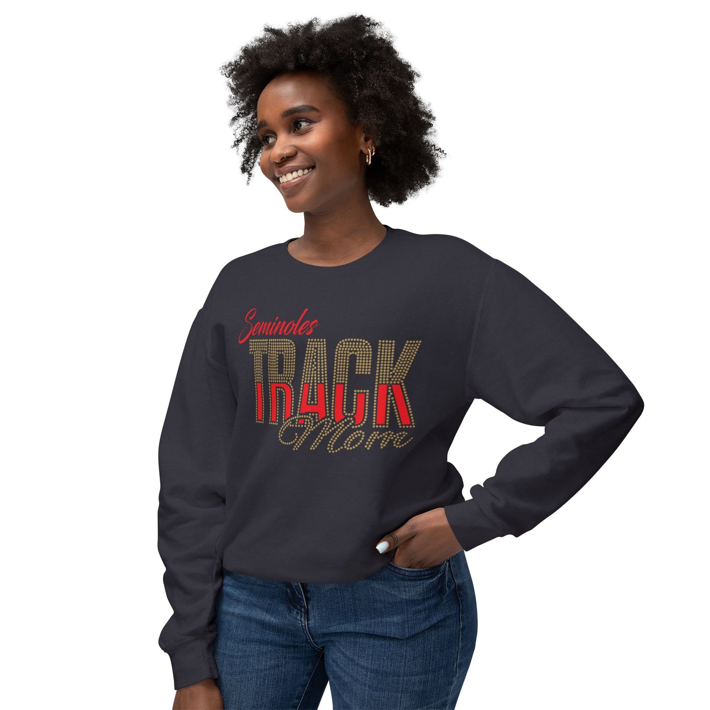 Seminoles Track Mom Crewneck Sweatshirt — Rhinestone & Glitter Vinyl