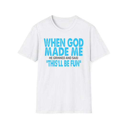 T-Shirt — "When God Made Me" Faith Graphic Tee - Blue