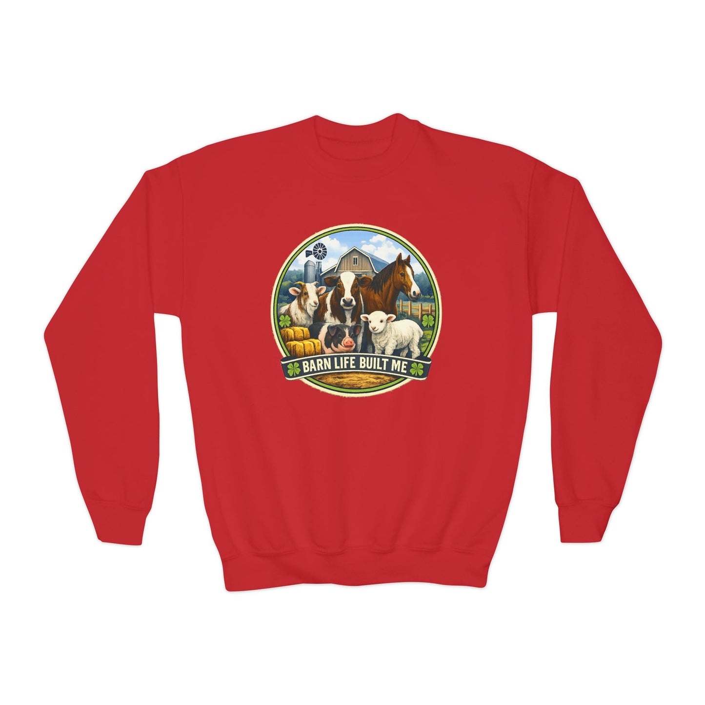 BARN LIFE BUILT ME - Large Animals - Youth Crewneck Sweatshirt