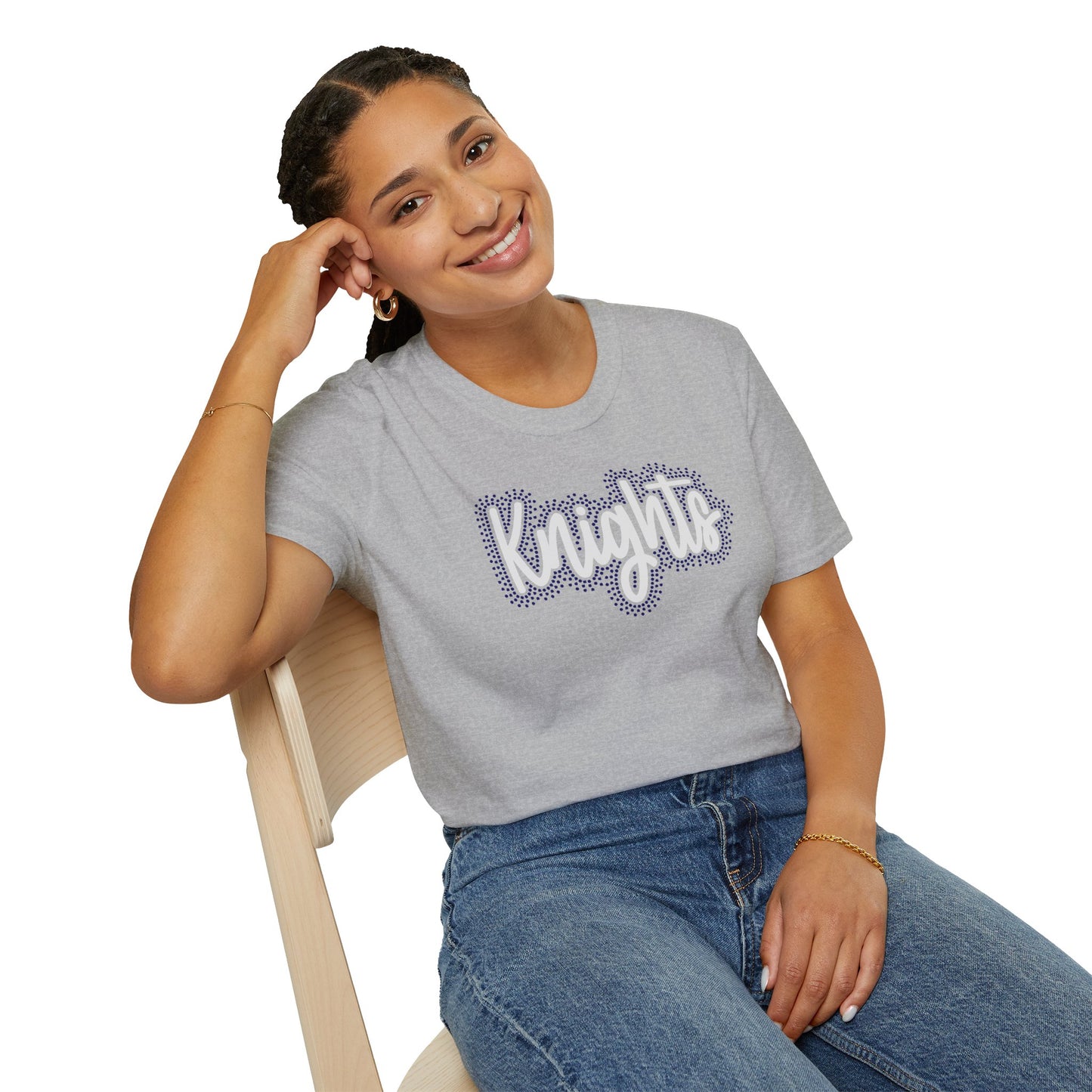 Unisex Knights Cursive Logo T-Shirt – Rhinestones/Glitter Vinyl