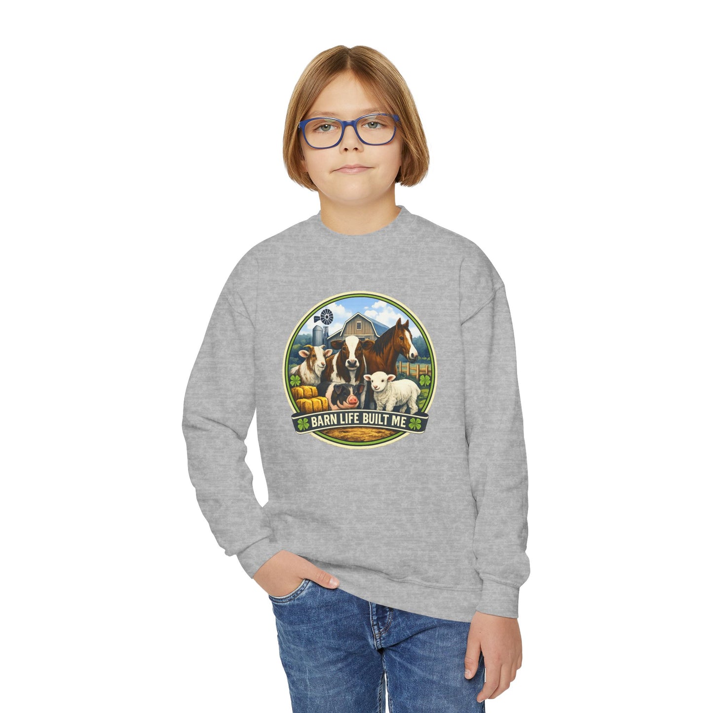 BARN LIFE BUILT ME - Large Animals - Youth Crewneck Sweatshirt