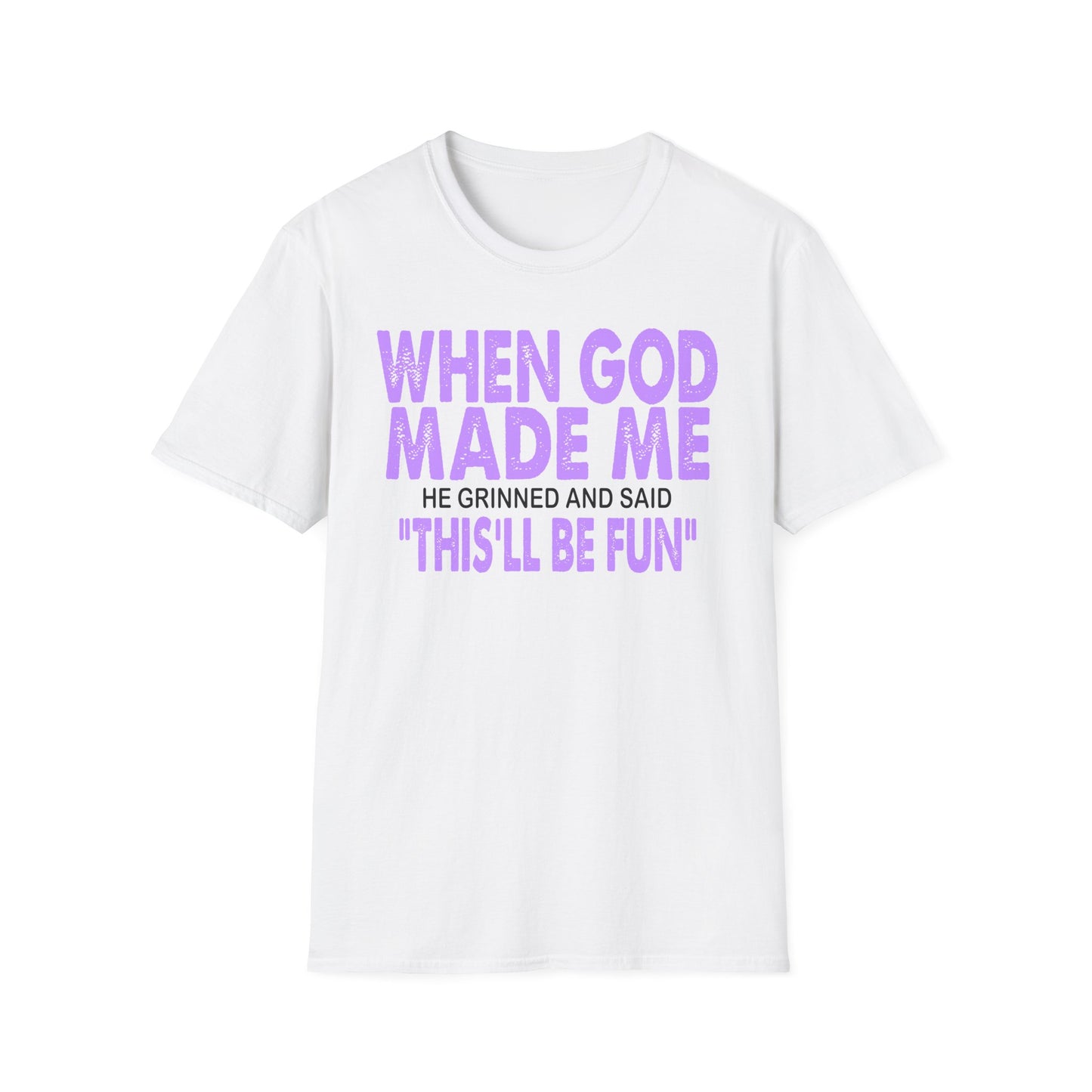 T-Shirt — "When God Made Me" Faith Graphic Tee Purple