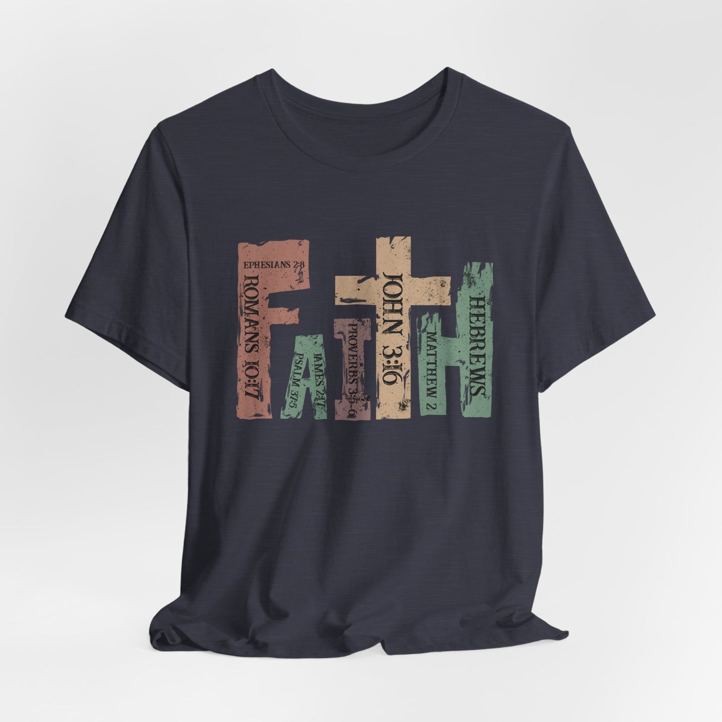 Faith Graphic Tee — "John 3:16" Rustic Cross Bible Verse T‑Shirt (Bella & Canvas)