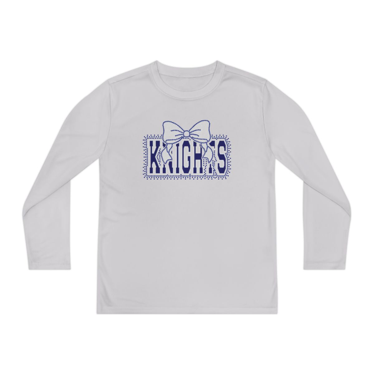 Knights Bow Design Youth Long Sleeve T-Shirt - Rhinestones/Glitter Vinyl