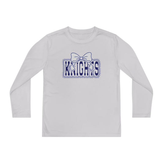 Knights Bow Design Youth Long Sleeve T-Shirt - Rhinestones/Glitter Vinyl